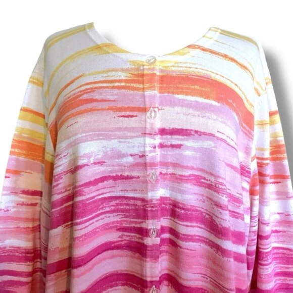 CJ Banks Womens Cardigan Plus Sz 2X Pink Orange Yellow Ombre Cotton Sweater - Picture 3 of 5